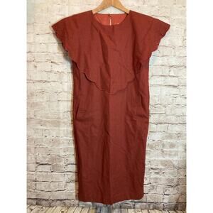 Vintage La Lisette Dress Womens 36 Small Rust Red Sheath Midi Pockets Layered